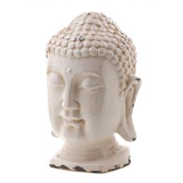 Crackle Glazed White Buddha Head Statue