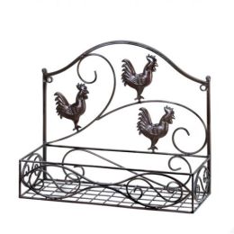 Charming Country Rooster Basket Wall Rack