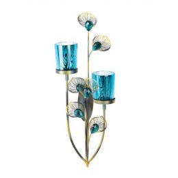 Peacock Plume Candle Wall Sconce