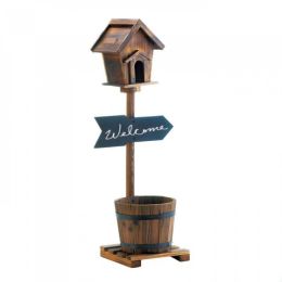 Welcome Birdhouse Rustic Barrel Planter