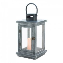 Distressed Gray Lantern With Led Candle