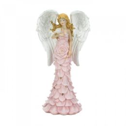 Solar Powered Pink Rose Angel Statue