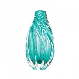Ocean Aqua Spiral Art Glass Vase
