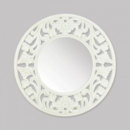 Carved Round White Wall Mirror