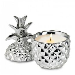 Silver Ceramic Pineapple Candle