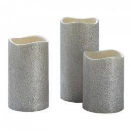 Silver Glitter Led Candle Set Of 3