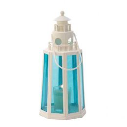 Blue And White Lighthouse Candle Lantern