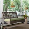 Dark Brown Resin Wicker 2-Person Porch Swing with Green Cushion