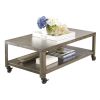 Modern Industrial Style Metal Coffee Table with Locking Caster Wheels