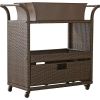 Outdoor Sturdy Resin Wicker Serving Bar Cart with Tray Brown Rattan