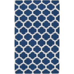 5' x 8' Flat Woven Wool Area Rug Handmade Blue White Trellis Pattern