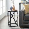 Modern Industrial Drum Style Steel Side Table with Wood Top