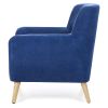 Blue Linen Upholstered Armchair with Mid-Century Modern Style Wood Legs