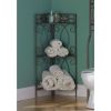 Spacing Saving Corner Bathroom Linen Rack with 3 Shelves in Pewter Metal Finish