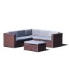 Brown Resin Wicker 4-Piece Outdoor Patio Furniture Set with Grey Cushions