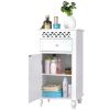 White Floor Linen Cabinet Bathroom Storage Organizer