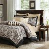 King size Cotton 12-Piece Reversible Paisley Comforter Set in Black Gold