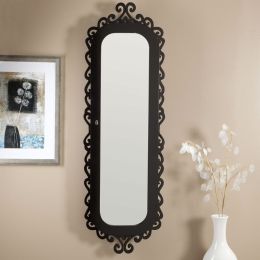 Wall-Mounted Jewelry Armoire Mirror with Gloss Black Scrollwork Border