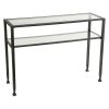 Black Metal Console Sofa Table with Glass Top and Shelves