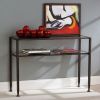 Black Metal Frame Sofa Table with Clear Tempered-Glass Top Shelves