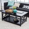 Black Quatrefoil Coffee Table with Solid Birch Wood Frame