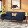 Blue Velvet Modern Mid-Century Style Upholstered Sleeper Sofa Bed