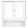 White Bathroom Wall Medicine Cabinet with Mirror and Open Shelf