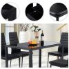 5 Piece Black Glass Tabletop Dining Set With Soft Leather Chairs