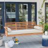 Deep Seat Wood Porch Swing Outdoor Bed with Cushion and 2 Bolster Pillows