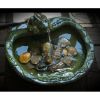 Green Glazed Ceramic Fountain Bird Bath with Frog and Solar Pump