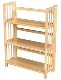 3-Shelf Folding Bookcase Storage Shelves in Natural Wood Finish