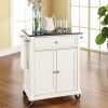 White Kitchen Cart with Granite Top and Locking Casters Wheels