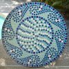 30-inch Round Metal Outdoor Bistro Patio Table with Hand-Laid Blue Tiles