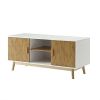 Modern 47-inch Solid Wood TV Stand in White Finish and Mid-Century Legs