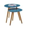 Set of 2 - Mid Century Modern Nesting End Tables in Blue with Solid Wood Legs