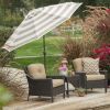9-Ft Market Umbrella with Tilt and Crank with Beige and White Stripe Canopy