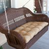 Walnut Resin Wicker Porch Swing with Comfort Spring and Hanging Hooks