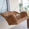 Walnut Resin Wicker Porch Swing with Comfort Spring and Hanging Hooks
