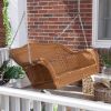 Walnut Resin Wicker Porch Swing with Comfort Spring and Hanging Hooks