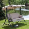 3-Person Canopy Swing Outdoor Porch Patio Furniture in Taupe