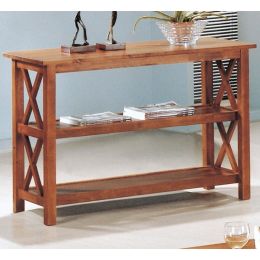 Brown Wood Sofa Table Living Room Console Table w/ 3 Shelves