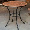 Round Outdoor Patio Bistro Table with Terracotta Mosaic Tiles and Metal Frame