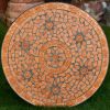 Round Outdoor Patio Bistro Table with Terracotta Mosaic Tiles and Metal Frame