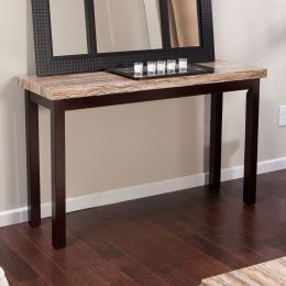 Solid Wood Frame Console Sofa Table in Espresso with Faux Marble Top