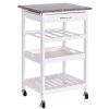 Rolling White Wood Granite Top Kitchen Island Cart