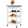 Rolling White Wood Granite Top Kitchen Island Cart