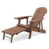 Dark Brown Wood Outdoor Adirondack Chair with Retractable Footrest Ottoman