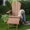 Dark Brown Wood Outdoor Adirondack Chair with Retractable Footrest Ottoman