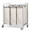 Heavy Duty Laundry Cart with 3 Beige Hamper Bags and Lockable Wheels