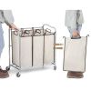 Heavy Duty Laundry Cart with 3 Beige Hamper Bags and Lockable Wheels